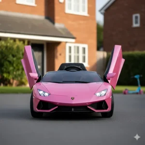 Illustration showing how to connect a 12v battery charger to a kids' electric car.