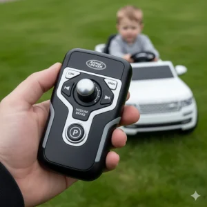 Bluetooth parental remote control for the Range Rover ride-on car, allowing adults to steer.