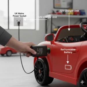 A group of different sized ride-on cars suited for children aged 3 to 6 years old.