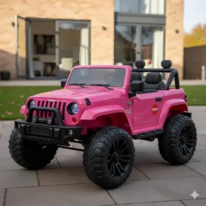 A rugged 4x4 style ride on jeep in pink, ideal for garden play and available for less than £300.