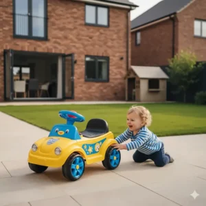 A colourful 6V electric car designed for toddlers, highlighting affordable gift ideas under £300.