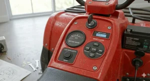 A 12v quad bike battery charging from a standard British 3-pin mains plug with a digital status display.