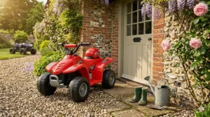 A guide illustrating suitable age ranges for children's quad bikes, recommending 6V for toddlers and 12V for older children.
