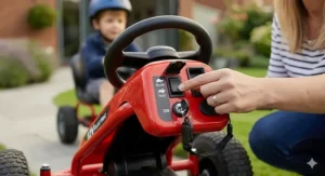 Illustration of the high and low speed settings switch, allowing parents to limit the 12V go kart speed for younger children.