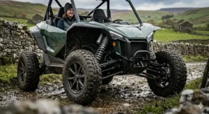 Close-up diagram of the independent front suspension system on an electric off-road buggy, showing the coil springs and dampers.