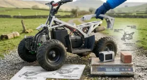 Illustration showing the lightweight frame of an electric quad bike making it easier for children to steer and handle.