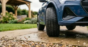 Detailed view of a premium rubber tyre tread designed for enhanced grip and safety.