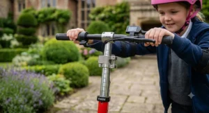 Adjustable handlebars on a 36v electric scooter for growing children.