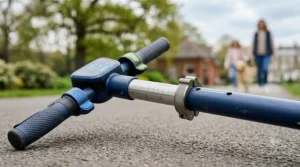 Detailed view of the durable rubber tyre tread on a 24v electric scooter for kids.