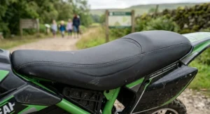 Ergonomic padded seat on the 36v electric motorcycle for maximum comfort during long rides.