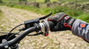 Close-up of the easy-to-use twist throttle on an electric motorbike handle