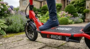 Non-slip deck surface on a 36v electric scooter designed for children.