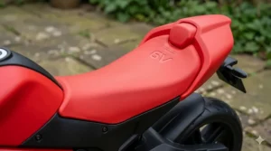 A side profile of the 6v electric motorbike, showcasing its sleek, modern design suitable for young children.