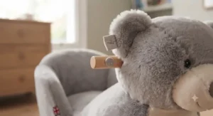 A stylish rocking animal ride-on neatly placed in a modern neutral-toned British nursery interior.