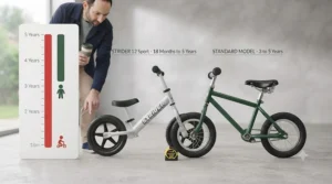 Infographic showing age ranges from 18 months to 5 years for Strider balance bikes versus standard balance bikes.