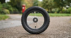 Puncture-proof pneumatic tyres on a children's metal balance bike for smooth outdoor riding
